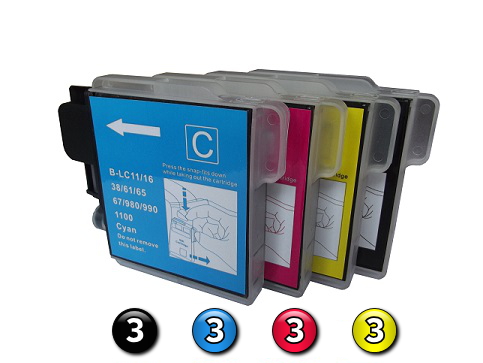Compatible Brother LC38 ink cartridges 12 Pack Combo (3BK/3C/3M/3Y)